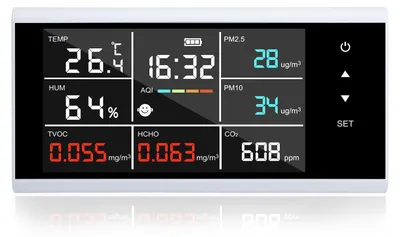 9-in-1 Luftqualitätsmonitor CO2 PM2,5 PM10 HCHO TVOC Touchscreen