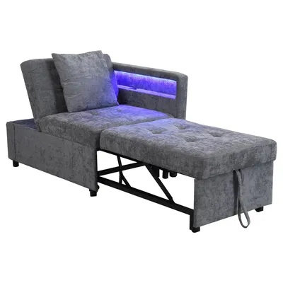 Produktbild von Flieks Schlafsofa mit Ladefunktion und Led, Polstersofa Sessel mit Kissen und Verstellbare Rückenlehne, Tagesbett Daybed, Leinen, Hellgrau
