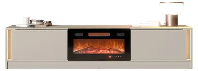 Produktbild von MIRJAN24 TV-Lowboard Mizu mit Kamin, TV-Schrank mit zwei Klappe, Realistische LED-Flamme (Farbe: Cashmere)