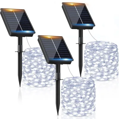 Lichterkette Kupferdraht, 8 Funktionen, 3x12 m, 120 LEDs, kaltweiß