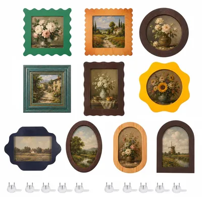 10er-Set Vintage-Holz-Fotorahmen, Retro-Collage, verschiedene Formen