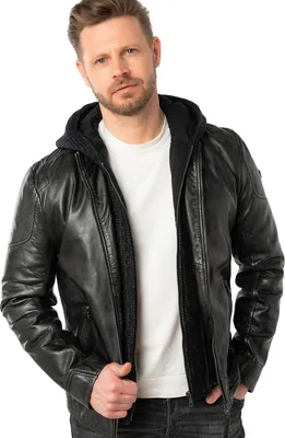 Produktbild von Mauritius - Herren Lederjacke Kapuze Lammnappa dunkel anthrazit : XXL
