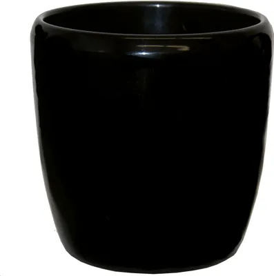 A black ceramic pot on a white background.