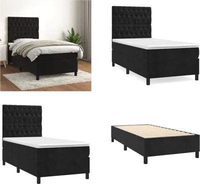 Obrázek produktu pro vidaXL Boxspring postel s matrací černá 90x200 cm samet - Boxspring postel - Boxspringbetten - Bett - Schlafzimmermöbel
