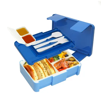 Produktbild von Lunchboxen, Lunchbox, 1450ml Siegel Brotdose, PP Bento Box, Bentobox, mit Besteck-Set & Soßenbox, mit vier Fächern, Schnappverschluss