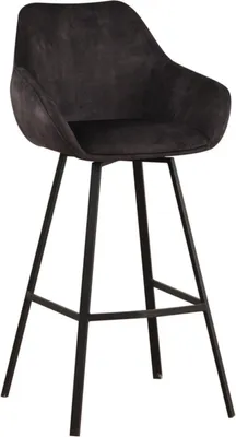 Produktbild von BarHocker – Samt Anthrazit – Mit Rückenlehne und Armlehne – Für Küche und Bar – Mit Fußstütze – Set von 1