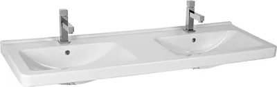 Produktbild von Jika Cubito - Doppelwaschbecken 1300x485 mm, mit 2 Hahnlöchern, Jika Perla, weiß H8144201001041