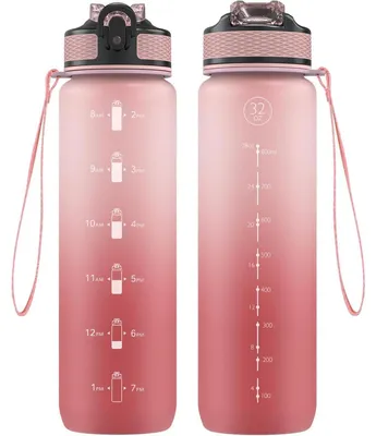 Productafbeelding van Drinkfles 1 liter, met rietje, lekvrij, BPA-vrij, Tritan, lichtroze