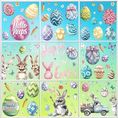 Produktbild von Selbstklebende Ostereier-Raumstickers, 9 Blätter Ostereier-Raumstickers für Fenster, Ostereier-Raumstickers für Ostern und Frühling