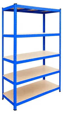Image de Étagère de rangement robuste Relaxdays, dimensions (H x L x P) : 200 x 120 x 40 cm, capacité de charge : 875 kg, 5 niveaux, idéale pour le stockage en cave, à assembler, couleur bleu/marron