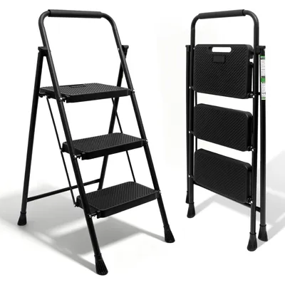 Produktbild von Trittleiter 3 Stufen mit Handlauf Klappbar, Leiter Klapp-Step-Hocker mit breitem Anti-Rutsch-Pedal, Tragbarer Stufenleiter Tritthocker,bis 150 kg