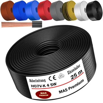 Productafbeelding van 25 meter aderleiding H07 V-K SW, 1x4 mm², zwart, enkeldradig, flexibel