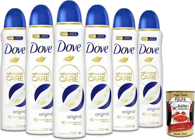 Produktbild von Dove Deodorante Spray Advanced Care Original, deo Mit feuchtigkeitsspendenden und empfindlichen Formel,ohne Alkohol, 72 Stunden, 6x 150 ml + Italian Gourmet polpa 400g