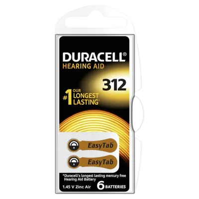 Produktbild von 6 x Duracell Hörgerätebatterie Typ 312 Braun