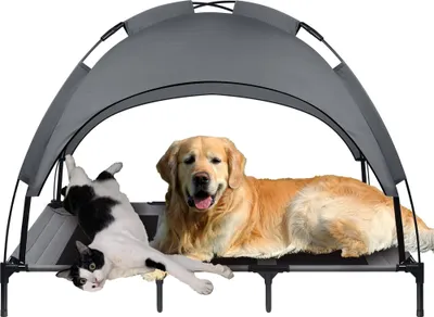 Obrázek produktu pro TRMLBE XXL Dog Bed Raised Dog Lounger Outdoor Cooling Pet Bed Voděodolná kočičí postel se stříškou a protiskluzovou podložkou pod nohy Cat Lounger, pro vnitřní/zahradní použití