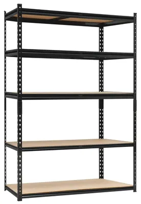 Produktbild von Lagerregal - Garagenregal - 5 Ebenen - Höhenverstellbar - 120 x 45 x 180 cm - 907 kg Tragkraft - Metallrahmen mit Holzböden - Schwarz