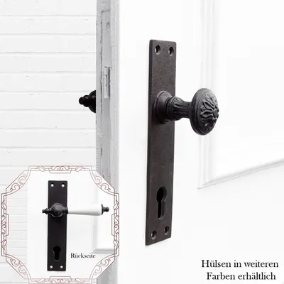 Produktbild von Türbeschlag mit Türklinke&Knauf für Haustüren, feststehend |PZ92|Eisen braun