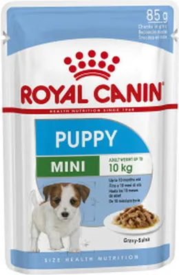 A pouch of Royal Canin Mini Puppy dog food.