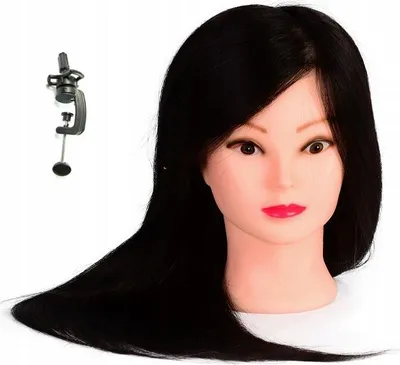 Produktbild von Professioneller Übungskopf Friseurkopf natur Haar ELA Black 55 cm + Stativ