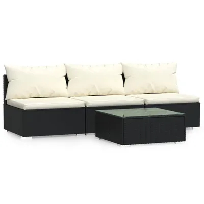 Image de vidaXL Ensemble salon de jardin 4 pièces avec coussins noir poly rotin