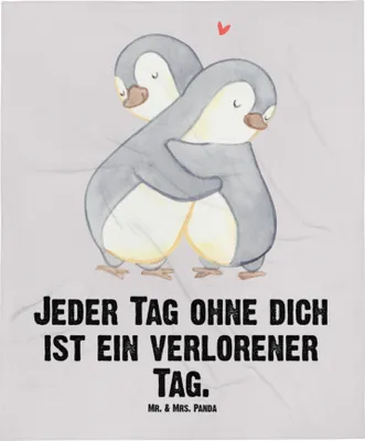Produktbild von Mr. & Mrs. Panda Plaid Pinguine Kuscheln - Grau Pastell - Geschenk, Kinderdecke, Valentinstag, Hochzeitstag, Schlummerdecke, Jahrestag, Babydecke, Freundin, Freund, für