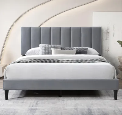 Produktbild von Bett 180x200 cm, Polsterbett mit Lattenrost, Bettgestell 180x200 cm, Doppelbett mit weichem Bezug und gepolstertem Kopfteil mit vertikaler Steppung, robustes Gestell, hoher Liegekomfort | Grau | 180x200 cm