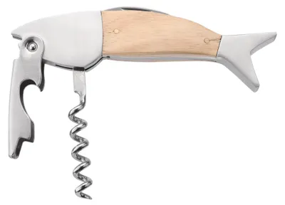 Kellnermesser mit Weinöffner, Flaschenöffner & Messer, Fischform, Silber