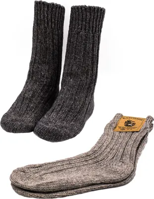 Produktbild von 2 Paar dicke Wollsocken oder Stricksocken ökologisch gefärbt Grautöne 39-42