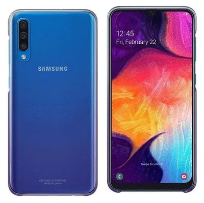 A split image showing the back and front of a Samsung smartphone.