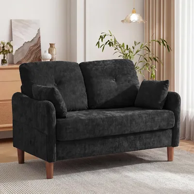 Zdjęcie produktu dla Dyonery, sofa dwuosobowa, mała, 124 cm, mała kanapa do salonu, kolor: czarny, materiał: chenille