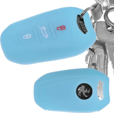 Produktbild von Auto Schlüssel Hülle Silikon Schutz Cover Fluoreszierend Blau kompatibel mit Citroen C4 DS4 DS6 DS5 DS7 Peugeot 208 508 2008 4008 3 Tasten KEYLESS SMARTKEY