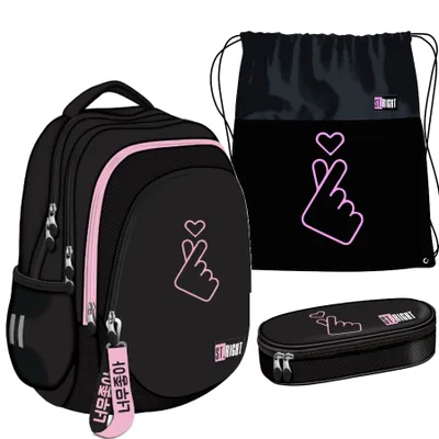 Immagine prodotto di Zaino scolastico K-POP Lover St.Right - Set da 3 pezzi nero - rosa