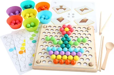 Produktbild von Spielzeug, GUBOOM Holz Clip Beads Brettspiel, Montessori Brettspiel, Wooden Puzzle, Regenbogen Puzzle, Rainbow Bead Game Early Education Puzzle Brettspiel