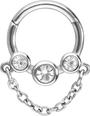 Produktbild von Ohrpiercing, Nasenpiercing, Septum Piercing Chirurgenstahl Segmentring Clicker 3 KRISTALLDISCS + KETTE