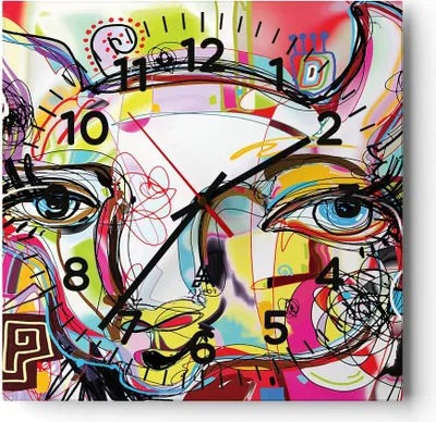 Produktbild von Wanduhr - Quadrat - Glasuhr - Abstraktion modern - 30x30cm - Schleichendes Uhrwerk - Lautlos - zum Aufhängen bereit - Dekoration Modern - Wanddekoration aus Glas - C4AC30x30-4011