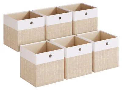 Produktbild von SONGMICS Aufbewahrungskörbe, 6er Set, faltbare Stoffboxen mit PP-Platten, für Regal, 30 x 30 x 30 cm, weiß-beige