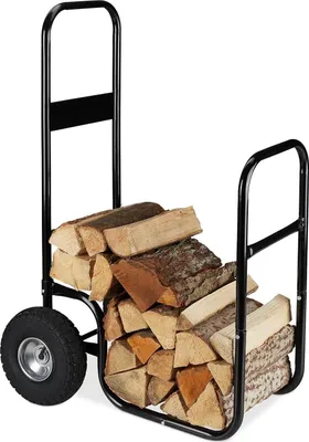 Produktbild von Relaxdays Kaminholzwagen, Brennholzwagen aus Stahl, mit 2 Luftreifen, bis 60 kg, Holztransport & -aufbewahrung, schwarz