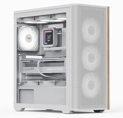 Produktbild von Aerocool D501A, Midi Tower, PC, Schwarz, Holz, ATX, micro ATX, Mini-ITX, Acrylnitril-Butadien-Styrol (ABS), SPCC, Holz, Gaming