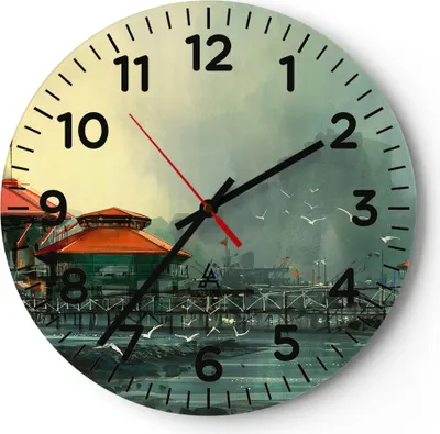 Produktbild von Wanduhr - Rund - Glasuhr - Meer Ufer Möwe - 40x40cm - Schleichendes Uhrwerk - Lautlos - zum Aufhängen bereit - Dekoration Modern - Wanddekoration aus Glas - C4AR40x40-3828