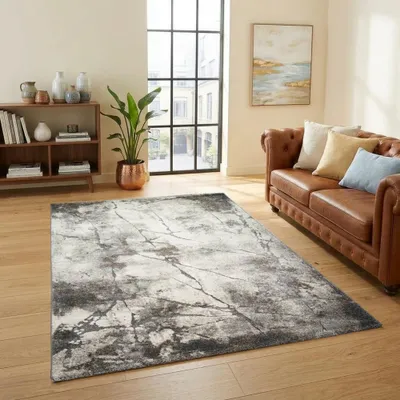 Obrázok produktu pre Dizajnový koberec v krémovo-sivej farbe s kamenným vzorom, moderný a elegantný, do obývacej izby, rozmery – 160 x 230 cm