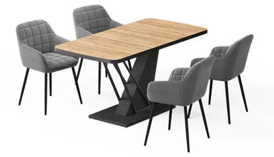 Imagen del producto de Set de mesa de comedor Vicco Fenaro Roble dorado/ 120 x 80 cm con 4 sillas de comedor, Model 62754