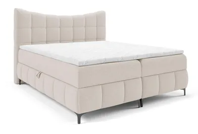 Produktbild von Boxspringbett 180x200 cm Almera mit Topper, Bettkasten - Metallfüßen, Matratze H3, Chenille, Creme