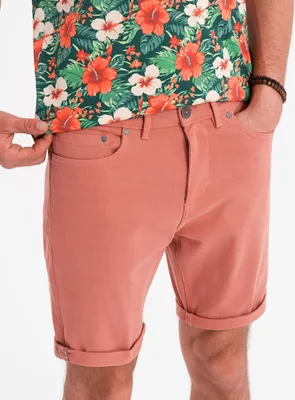 Zdjęcie produktu dla Ombre Clothing Męskie szorty lniane Malaki koralowe XXL