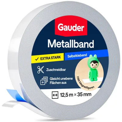 Image de Bande adhésive métallique GAUDER, auto-adhésive, pour aimants (12,5 m x 35 mm)