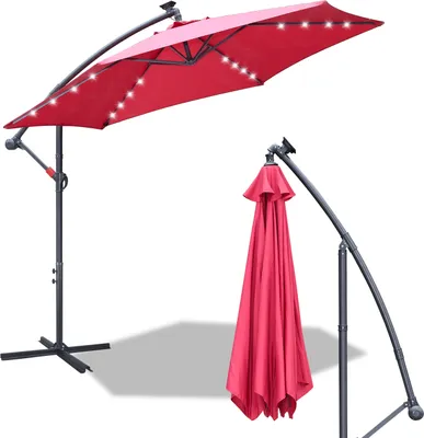 Produktbild von Aopunly Sonnenschirm Ampelschirm 350 cm mit LED, UV-Schutz, Kurbel -Rot Gartenschirm Marktschirm Kurbel Balkon