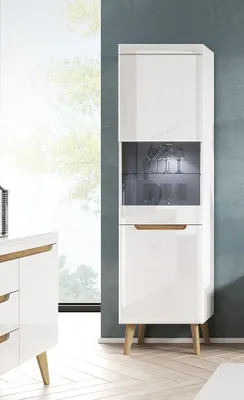Immagine prodotto di Vetrina Vetrina da terra Vetrina in vetro 53cm bianco lucido rovere riviera