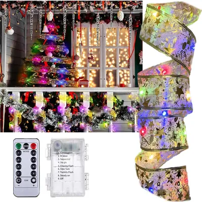 Produktbild von Weihnachtsbaum-Lichter LED Seidenband 50 Leds LED-Streifen mit Fernbedienung,8 Modi,Timer,5 M,Gold (Mehrfarbig)