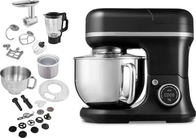 Produktbild von MEDION Küchenmaschine (Mixer, Fleischwolf, Eisschüssel für Zubereitung von Eis, 4 in 1, 1.200 Watt, Reiben Raspeln Schneiden, Digitales Touch Display, Knetmaschine, Teigmaschine, MD18440) Schwarz