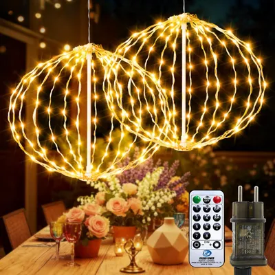 LED-Lichtkugeln 30 cm, 124 LEDs, warmweiß, IP44, 2er-Set
