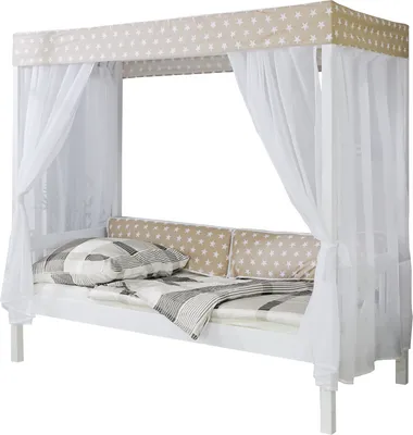 Produktbild von Himmelbett Massivholz Kiefer inkl.Tüll-Set Braun Weiß